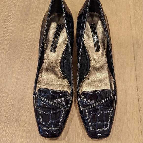 Y2K Navy Crocodile Pattern Kitten Heels - Picture 10 of 11